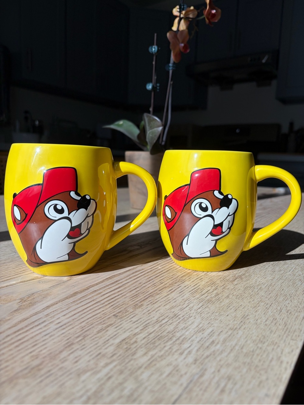 Vintage Rare 2004 Buc-ee’s Beaver Believer Yellow Ceramic Mug w/ Red Cap Lot 2